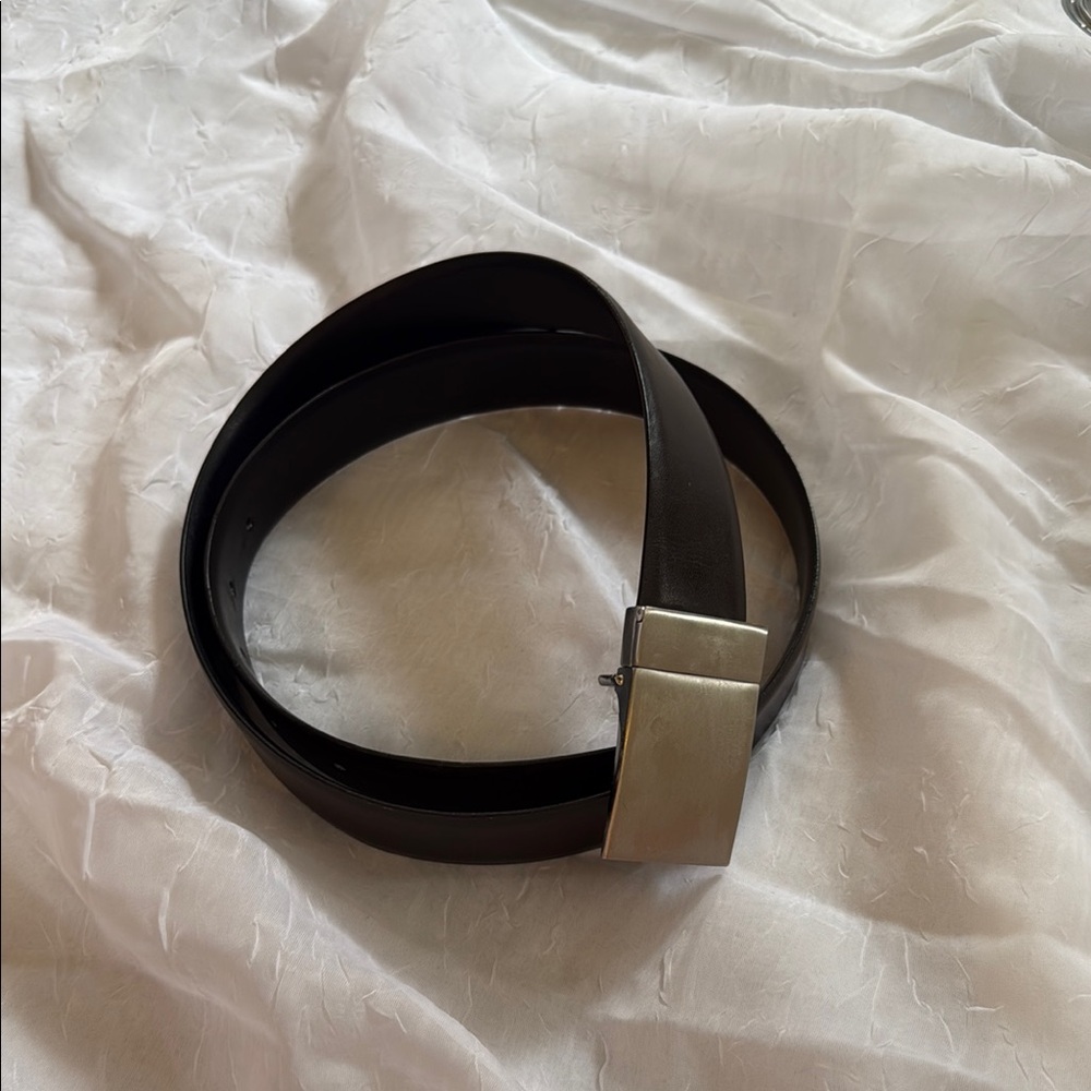 Black Leather Belt with Silver Buckle